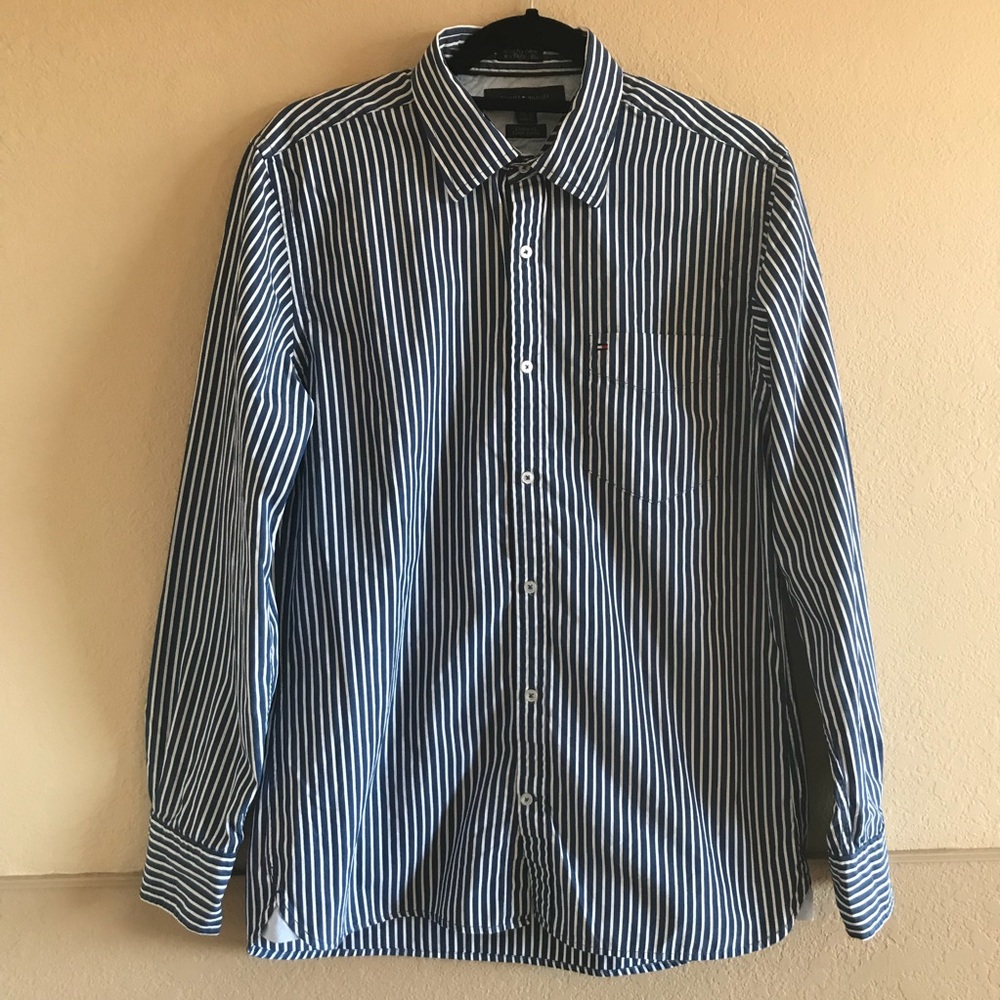 Tommy Hilfiger Navy Stripe Button Down Shi - image 1